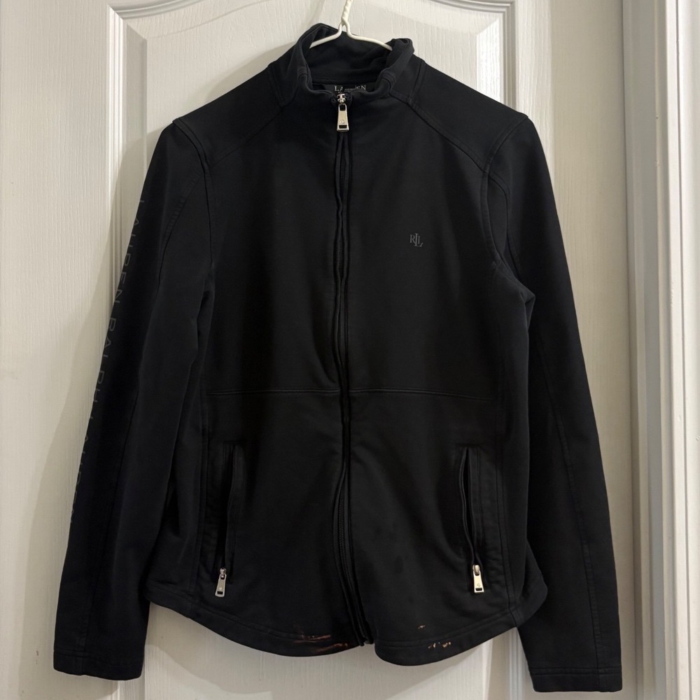 Lauren Ralph Lauren Women's Black Full Zip Track Jacket - Mock Neck - Large